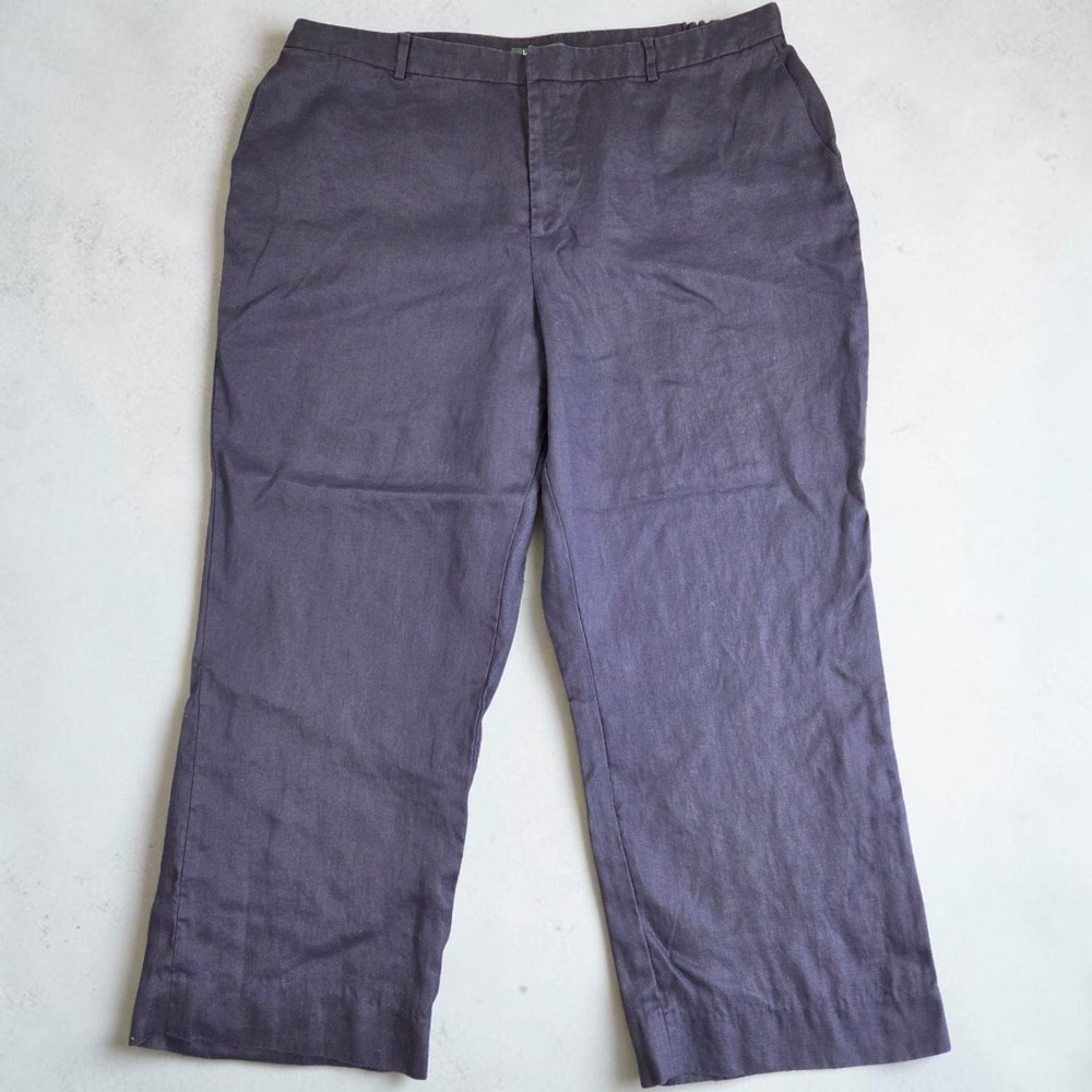 Lauren Ralph Lauren 100% Linen Wide Leg Pants Navy Blue Plus Size 22W High Rise